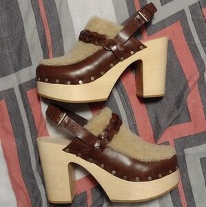Loeffler Randall Paxton Faux Fur Lined Platform Mule women's brown cream size 10